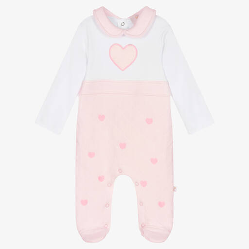 Caramelo Kids-Girls Pink & White Cotton Hearts Babygrow | Childrensalon Outlet