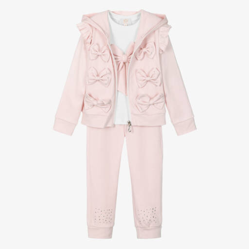 Caramelo Kids-Girls Pink & White Cotton Tracksuit Set | Childrensalon Outlet