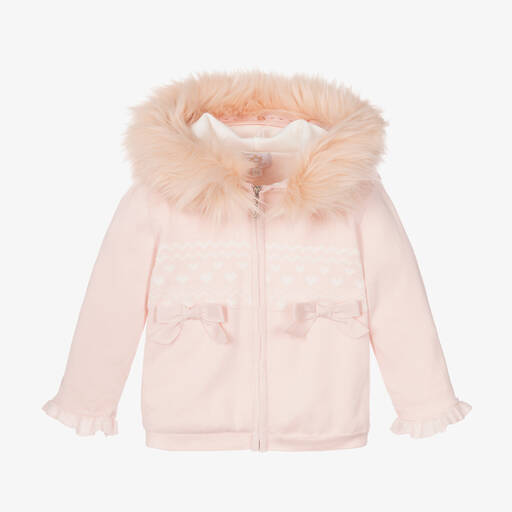 Caramelo Kids-Girls Pink & White Knitted Zip-Up Hoodie | Childrensalon Outlet