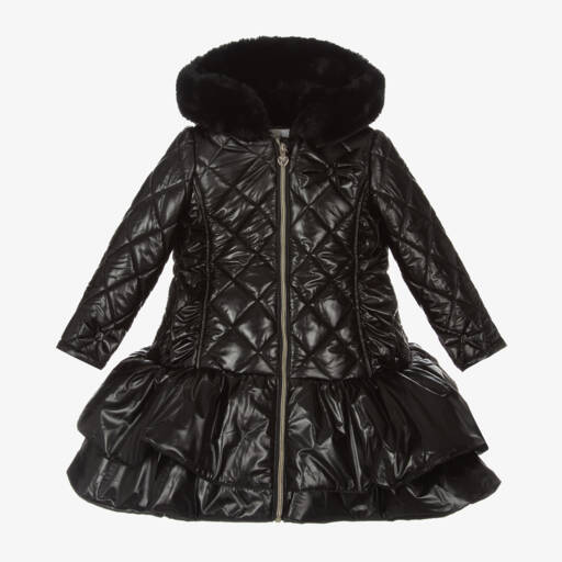 Caramelo Kids-Girls Quilted Black Hooded Jacket | Childrensalon Outlet