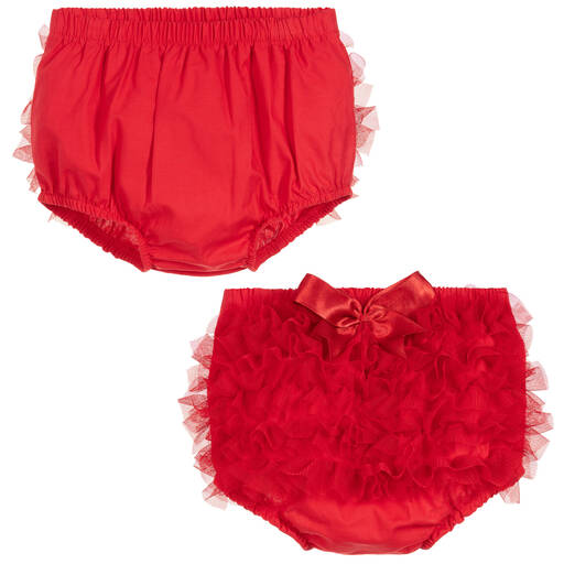 Caramelo Kids-Girls Red Cotton Frill Bloomer Shorts | Childrensalon Outlet
