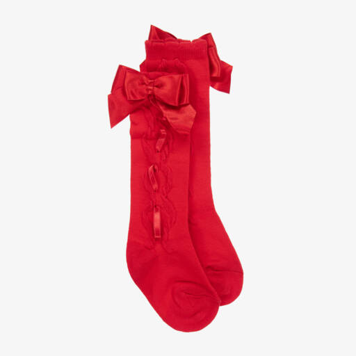 Caramelo Kids-Girls Red Knee Length Cotton Socks | Childrensalon Outlet