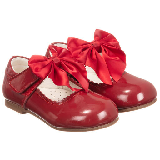 Caramelo Kids-Girls Red Patent Bow Shoes | Childrensalon Outlet