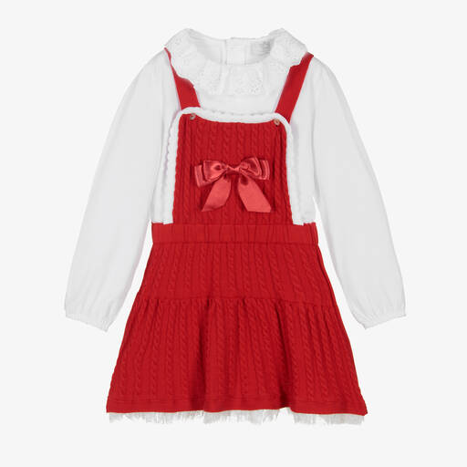 Caramelo Kids-Girls Red Pinafore Dress Set | Childrensalon Outlet