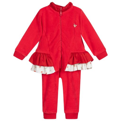 Caramelo Kids-Girls Red Velour Tracksuit | Childrensalon Outlet