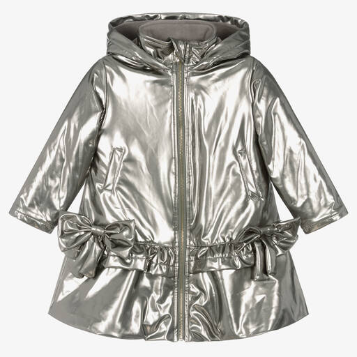 Caramelo Kids-Girls Silver Shimmer Bows Hooded Coat | Childrensalon Outlet