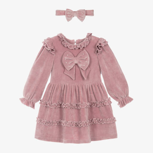 Caramelo Kids-Girls Velvet Bow Dress in Pink | Childrensalon Outlet