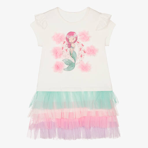 Caramelo Kids-Girls White Cotton & Tulle Mermaid Dress | Childrensalon Outlet