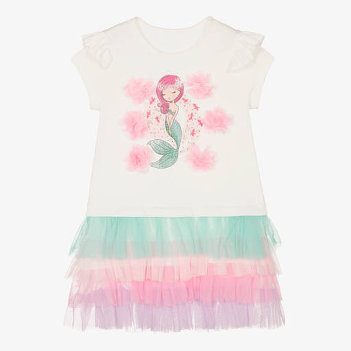 Caramelo Kids-Robe blanche coton et tulle fille | Childrensalon Outlet