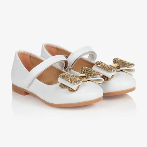 Caramelo Kids-Girls White Faux Leather Pumps | Childrensalon Outlet