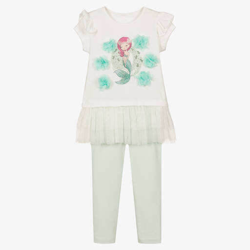 Caramelo Kids-Ensemble legging blanc vert sirène | Childrensalon Outlet