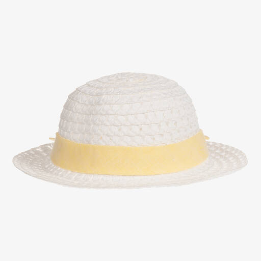 Caramelo Kids-Girls White & Yellow Woven Hat | Childrensalon Outlet