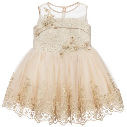 Caramelo Kids-Gold Jacquard & Tulle Dress | Childrensalon Outlet