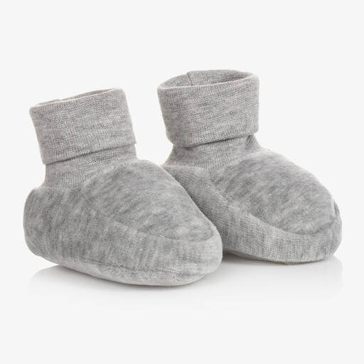 Caramelo Kids-Grey Velour Baby Booties  | Childrensalon Outlet