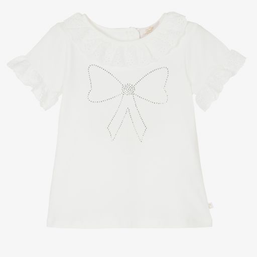 Caramelo Kids-Ivory Diamanté Bow T-Shirt | Childrensalon Outlet