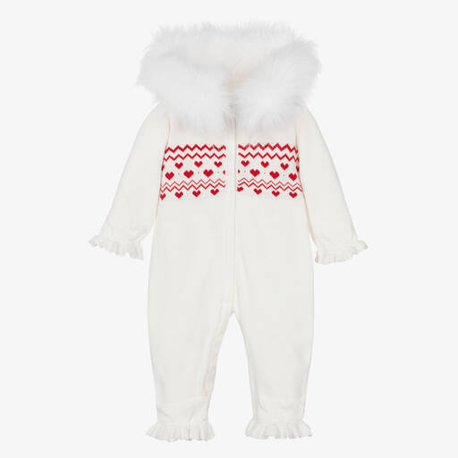 Caramelo Kids-Ivory Heart Knitted Baby Pramsuit | Childrensalon Outlet