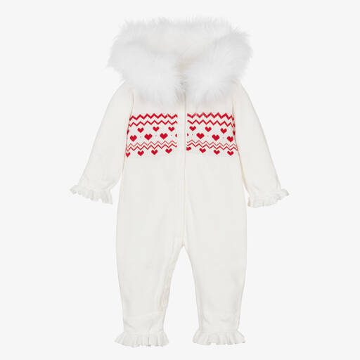 Caramelo Kids-Strick-Overall mit Herzen Elfenbein | Childrensalon Outlet