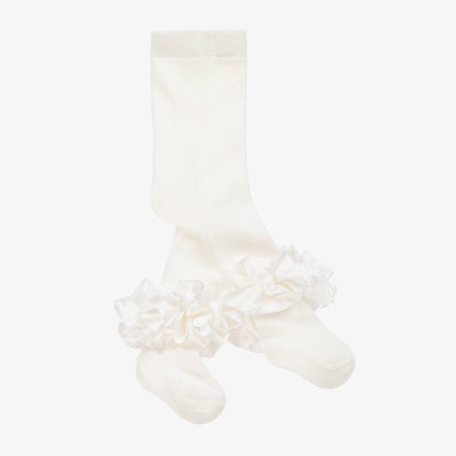 Caramelo Kids-Ivory Ruffled Girls Cotton Legwear | Childrensalon Outlet