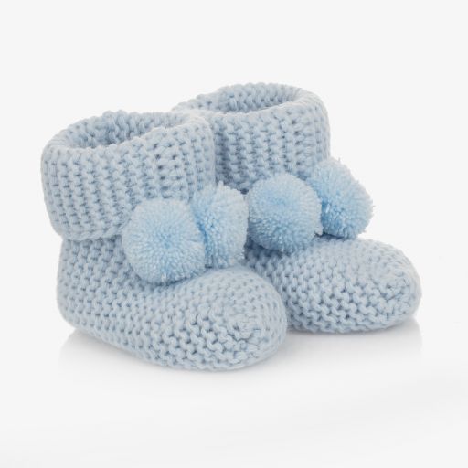 Caramelo Kids-Pale Blue Knitted Booties | Childrensalon Outlet