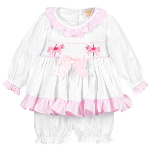Caramelo Kids-Baumwollset mit Shorts, rosa & weiß | Childrensalon Outlet