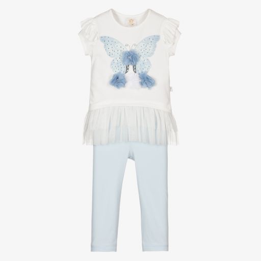 Caramelo Kids-White & Blue Leggings Set | Childrensalon Outlet