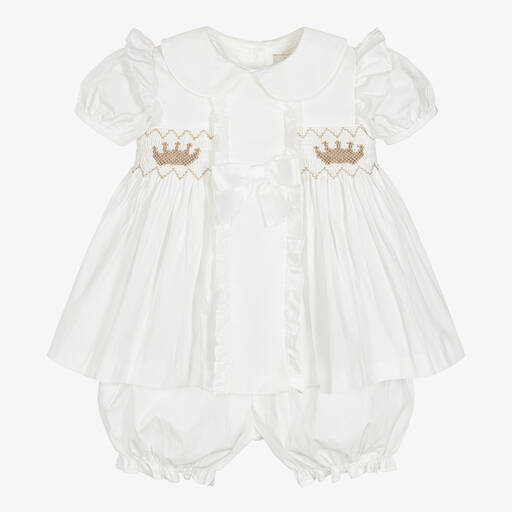 Caramelo Kids-White Dress & Bloomers Set | Childrensalon Outlet