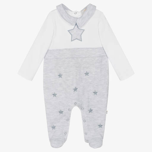 Caramelo Kids-White & Grey Waffle Cotton Babygrow | Childrensalon Outlet