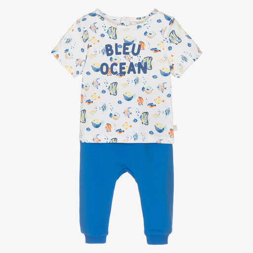 Carrément Beau-Baby Boys Blue Organic Cotton Trouser Set | Childrensalon Outlet