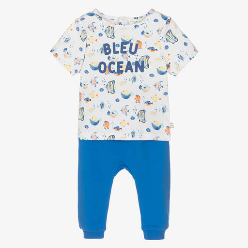 Carrément Beau-Blaues Baby-Biobaumwoll-Hosen-Set | Childrensalon Outlet