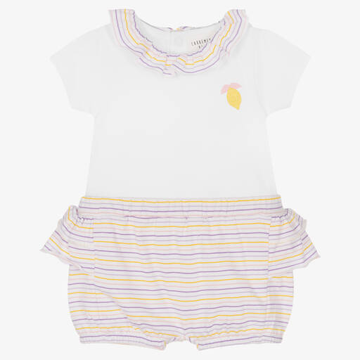 Carrément Beau-Weißes gestreiftes Top & Shorts Set | Childrensalon Outlet