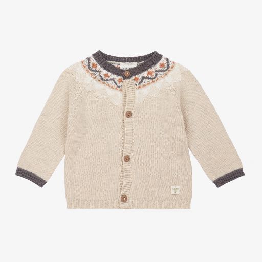 Carrément Beau-كارديغان قطن عضوي وفيسكوز محبوك لون بيج للأطفال | Childrensalon Outlet