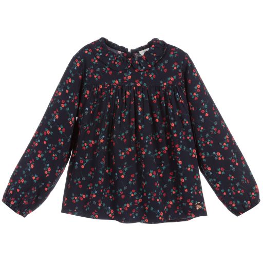 Carrément Beau-Синяя блузка из вискозы с цветочным рисунком | Childrensalon Outlet