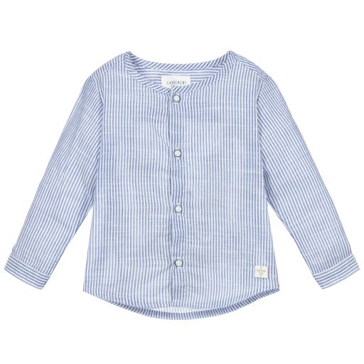 Carrément Beau-Blue & White Cotton Shirt | Childrensalon Outlet