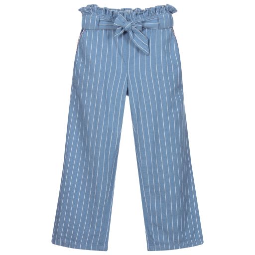 Carrément Beau-Blue & White Cotton Trousers | Childrensalon Outlet