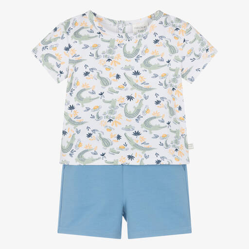 Carrément Beau-Boys Blue Cotton Crocodile Shorts Set | Childrensalon Outlet