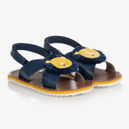 Carrément Beau-Boys Navy Blue Lion Sandals | Childrensalon Outlet