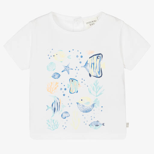Carrément Beau-Boys White Cotton Aquatic Print T-Shirt | Childrensalon Outlet
