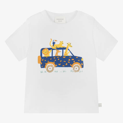 Carrément Beau-Boys White Cotton Safari Truck T-Shirt | Childrensalon Outlet