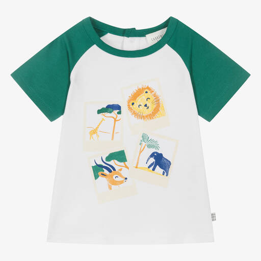 Carrément Beau-Boys White & Green Cotton Safari T-Shirt | Childrensalon Outlet