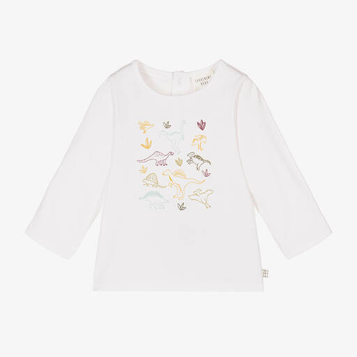 Carrément Beau-Boys White Organic Cotton Dinosaur Top | Childrensalon Outlet