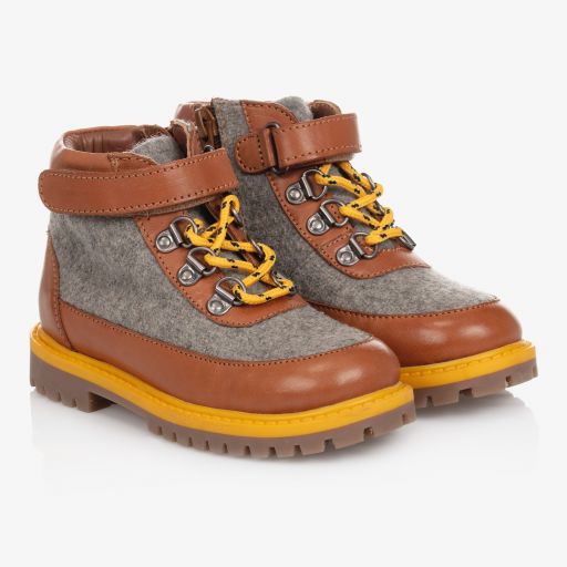 Carrément Beau-Brown & Grey Lace Up Boots | Childrensalon Outlet