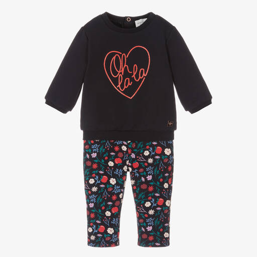 Carrément Beau-Girls Blue Cotton Flowers & Apples Tracksuit | Childrensalon Outlet