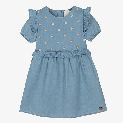 Carrément Beau-Blaues Chambray-Kleid mit Stickerei | Childrensalon Outlet