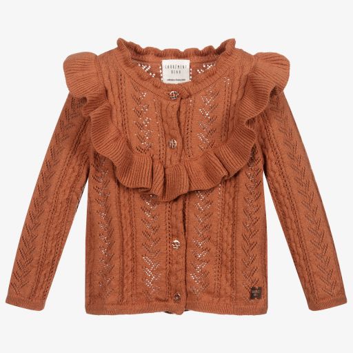 Carrément Beau-Cardigan marron en maille Fille | Childrensalon Outlet