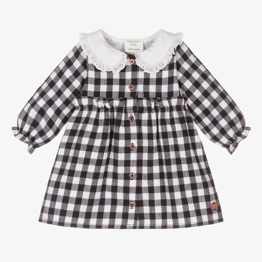 Carrément Beau-Girls Navy Blue Check Cotton Dress | Childrensalon Outlet
