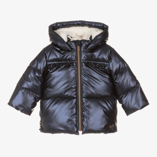 Carrément Beau-Girls Navy Blue Padded Hooded Coat | Childrensalon Outlet