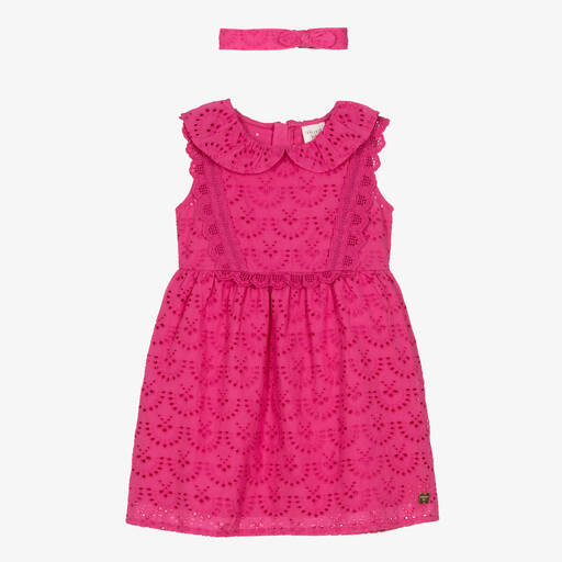 Carrément Beau-Girls Pink Broderie Anglaise Cotton Dress | Childrensalon Outlet