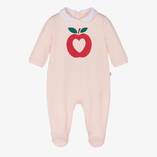 Carrément Beau-Girls Pink Cotton Apple Print Babygrow | Childrensalon Outlet