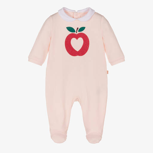 Carrément Beau-Rosa Baumwollstrampler mit Apfel | Childrensalon Outlet