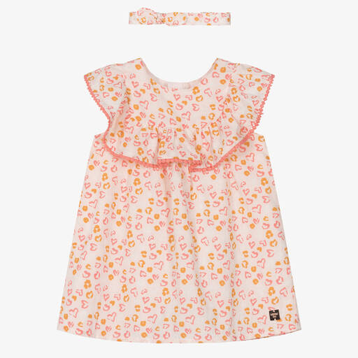 Carrément Beau-طقم فستان بطبعة الفهد قطن لون زهري مزين بكشكش | Childrensalon Outlet